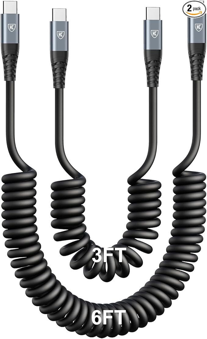 KIYODA USB C to USB C Cable [3FT+6FT], 2Pack Coiled USB C Charger Cable for Car, Type C Fast Charging Cable Compatible with iPhone 17/16/ 15/Plus/Pro/Pro Max/MacBook Pro 2020/Samsung Galaxy S23