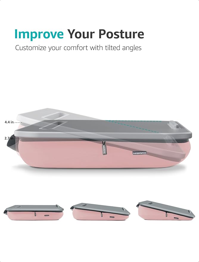 Istudyniture Lap Desk | Portable Laptop Desk & Stand – Fits Up to 17 inch – Washable Cushion, Built-in Phone Holder – for Bed, Couch, Sofa, Floor – Writing, Reading, Home Office – Large, Pink