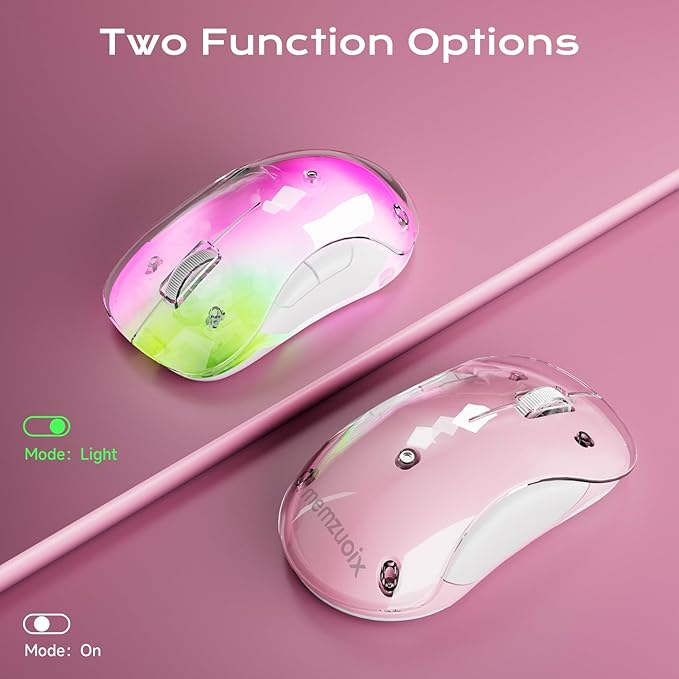 memzuoix 2.4G LED Wireless Mouse, Rechargeable Ergonomic Mouse with Detachable Cover, 1200 DPI Portable Optical Computer Mouse with USB Receiver for Laptop, PC, Desktop and MacBook, 5 Buttons-Pink