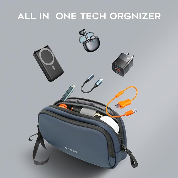 BANGE Cable Organizer Pouch， Travel Water Resistant Tech Accessories Bag Carry Storage，Electronic Organizer Accessory Case for Charger, Cables, Power Bank