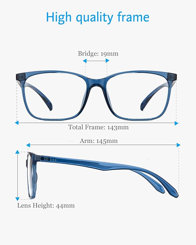 ANRRI Blue Light Blocking Glasses, Anti Eyestrain Lens Lightweight Frame Eyeglasses, Blue, Men/Women