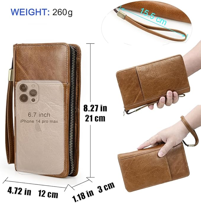 CONTACTS Travel Family Passport Holder for 4 Genuine Leather Passport Wallet RFID Blocking Passports Organizer 3 Layer Design Fit 4 Passports, 13 Credit Cards (Camel Brown)