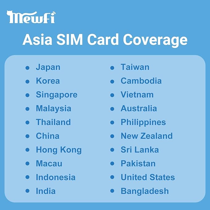 Asia SIM Card 30Days 5GB - 4G High-Speed Communication, 24/7 Whatsapp Support - Covers Japan, Korea, China & More - Use Google, Instagram, Twitter - Easy Activation - for Unlocked Smartphones