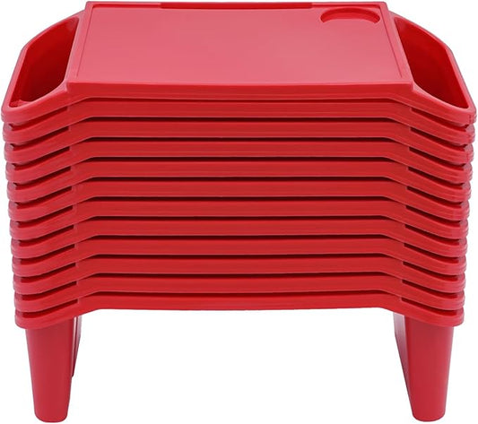 12PCS Kids Lap Desk Tray, Portable Plastic Activity Table, 19.69×9.84×7.1in Lap Bed Table with Storage Slots & Cup Holder, for Eating, Writing, Kids (Red)