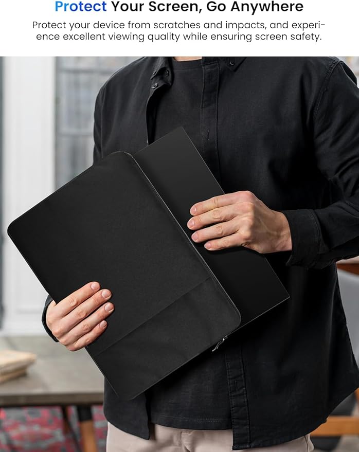 UPERFECT Portable Monitor 15.6", 125% sRGB Ultra-Slim Laptop Monitor with Protective Sleeve, Built-in Adjustment Stand | Speaker | VESA, HDMI USB-C Plug & Play Second Screen for Phone Game Console