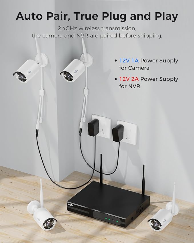 Hiseeu [24/7 Recording] Home Security Camera System, No Subscription, 4K NVR with 3MP Corded Plug-in Powered Outdoor Bullet Cameras, 2.4G/5G Wireless WiFi Connection, 1TB HDD, Night Vision, IP65