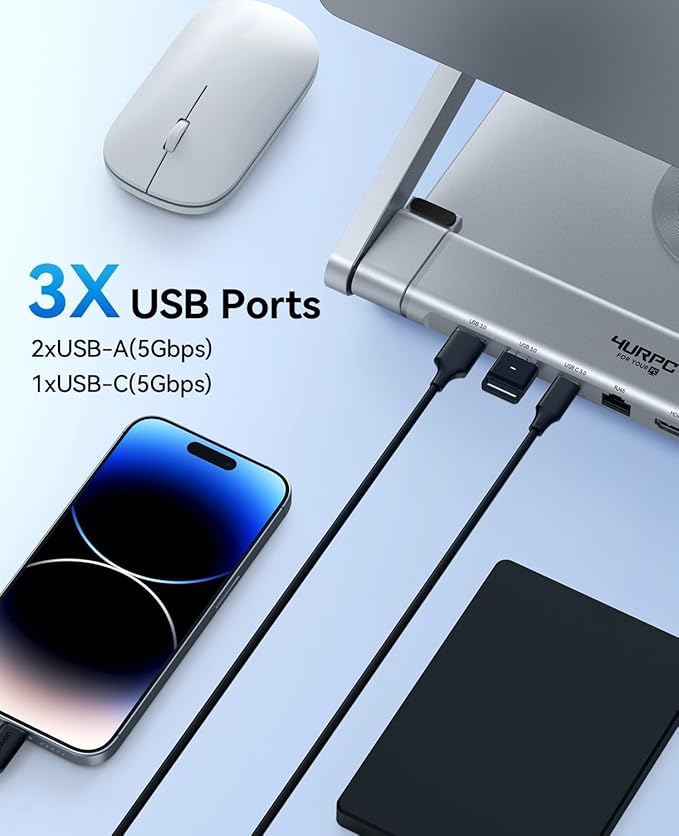 Laptop Docking Station Stand 4K@60Hz for MacBook Pro/Air M3/M4, Dell/HP/Surface/Lenovo/Chromebook, Laptop USB Hub Stand with HDMI, 3 USB, Ethernet, PD 3.0, Adjustable Dock with 360° Rotate Base