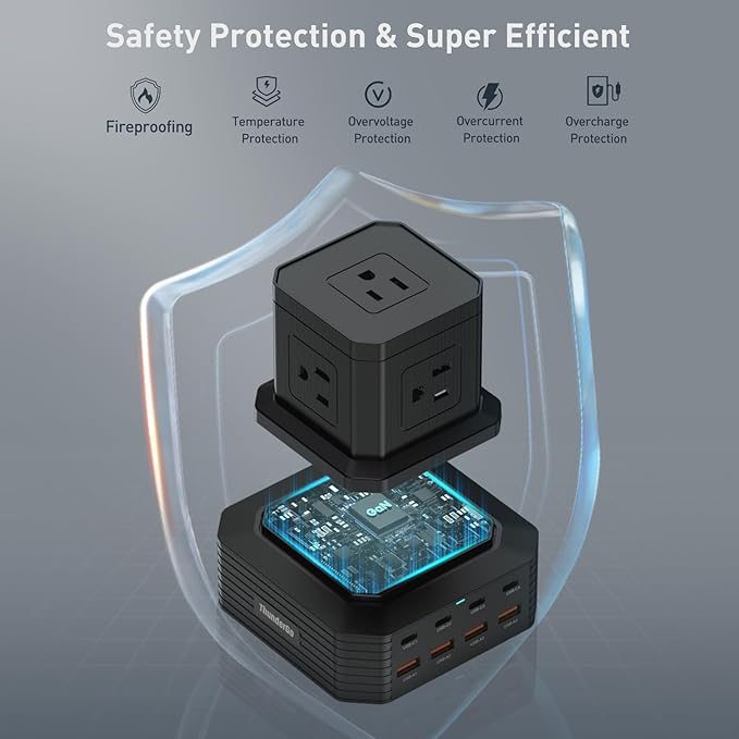 100W USB C Charging Station 13-in-1 Surge Protector Power Strip with 4 PD USB-C & 4 USB-A Ports, Adapt to MacBook Pro/Air, iPhone 15/14, iPad, and Multi-Device Office and Home Chargers