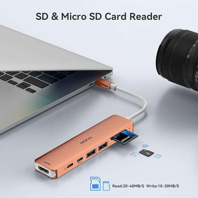 USB C Hub HDMI Adapter for MacBook Pro/Air, MOKiN 7 in 1 USB C Dongle with HDMI, SD/TF Card Reader, USB C Data Port,100W PD, and 2 USB 3.0 Compatible for MacBook Pro/Air, Dell XPS, Lenovo Thinkpad.