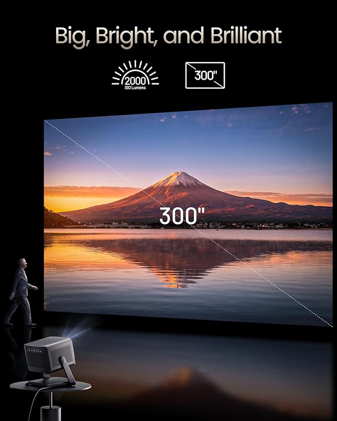Dangbei DBOX02 Pro 4K Projector GTV, 2000 ISO Lumens, HDR10+, Dolby Audio, 3D Ready, Auto Keystone/Focus, 300" Screen, WiFi & Bluetooth Home Theater Projector for Bedroom
