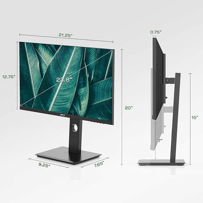 New Mobile Pixels 23.8'' Computer Monitor, 75Hz FHD1080P IPS Monitors with VESA Mounting, Rotatable, Height/Tilt Adjustment for Ergonomic Viewing, Frameless, Anti-Glare, Gaming Monitor with FreeSync