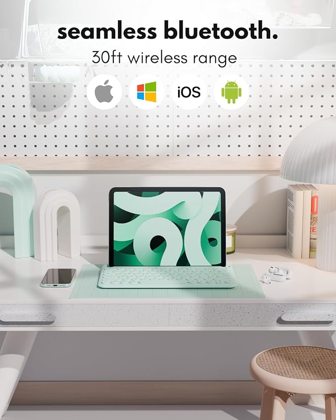 Macally Bluetooth Keyboard for Tablet | Wireless Keyboard for iPad mini/Air/Mini, iPhone (Multi-Device, Built-in Stand, Rechargeable) Easy to Use and Cute Portable - Mint Green