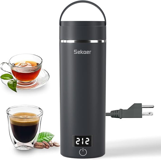 Sekaer Travel Portable Electric Kettle, Small Tea Kettle Coffee Mini Hot Water Boiler, 400mL & 304 Stainless Steel, with 4 Variable Presets and Auto Shut-Off SKE-840G