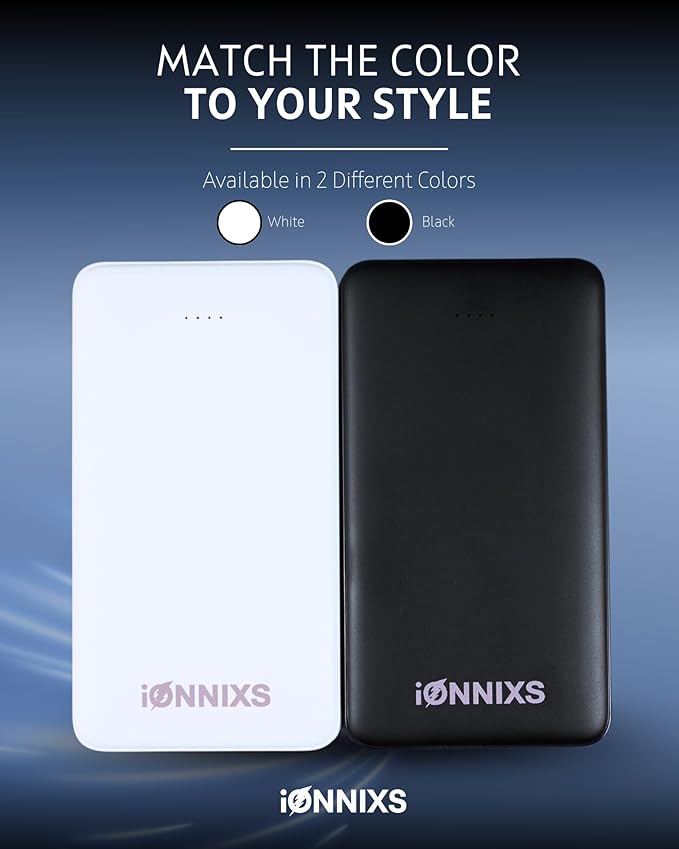 C-1019 Portable Charger with Built in Cable - 10000mAh Ultra-Slim Portable Charger Power Bank with USB-C Cable, Lightning Cable - Fast Charge 20W - LED Battery Indicator (Black, 10.000mAh)