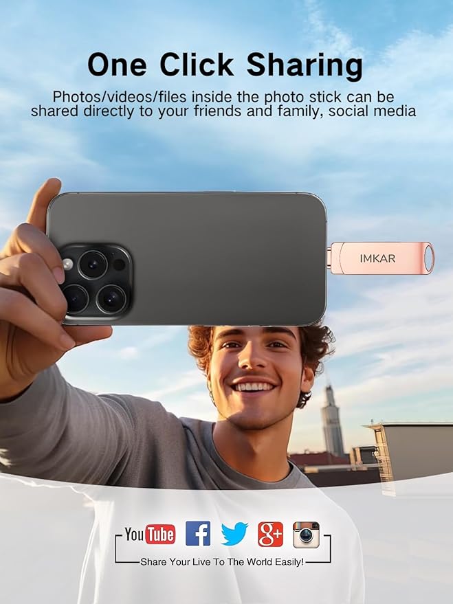 MFi Certified 256GB Flash Drive for iPhone iPad, IMKAR Memory Stick Storage for Photos Videos, Compatible with iPhone iPad Android and PC, Plug and Play No Application Required (Rose Gold)