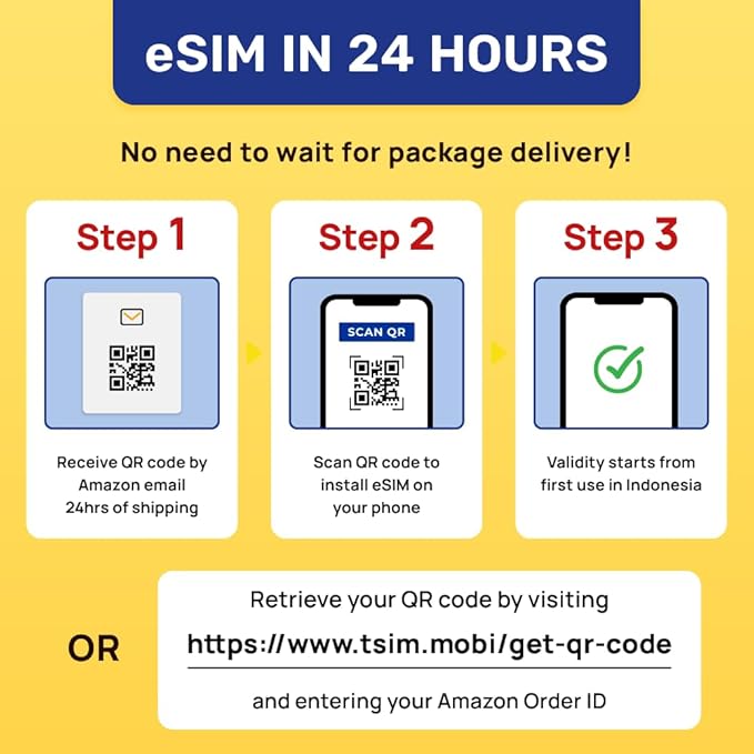 Indonesia eSIM | 30GB Super Saver Refillable Plan! QR Code Sent via Email in 24Hrs - Scan & Use Immediately | Auto Activating 30 Day Validity | Hotspot Allowed | Data-Only No Phone Number