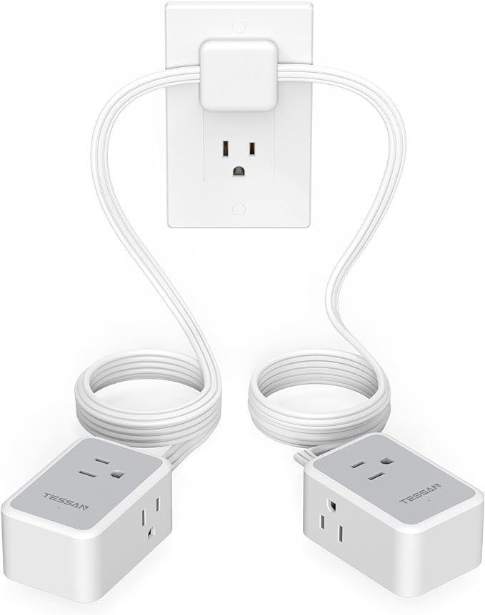 TESSAN Twin Extension Cord 12 FT, Double Ended Flat Plug Surge Protector Power Strip, 3 Non Blocking Outlets 6 Feet Power Splitter Each Side, Dual Split Outlet Extension for Home Office Dorm Room
