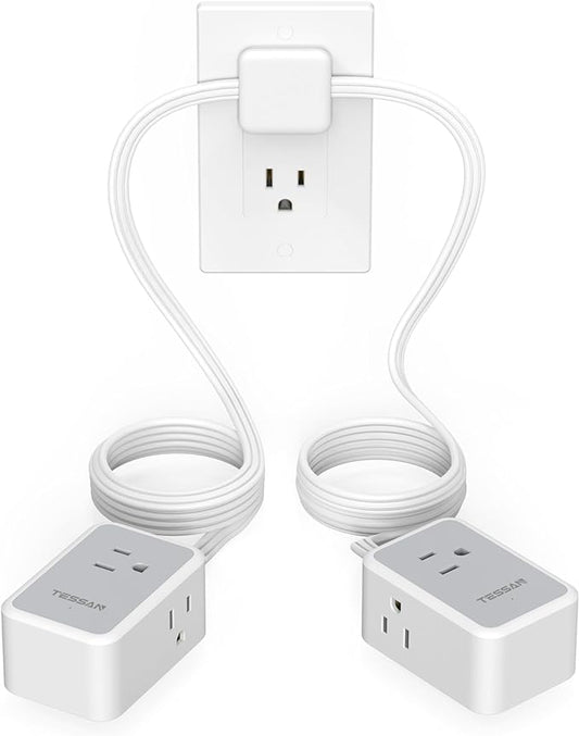 TESSAN Twin Extension Cord 12 FT, Double Ended Flat Plug Surge Protector Power Strip, 3 Non Blocking Outlets 6 Feet Power Splitter Each Side, Dual Split Outlet Extension for Home Office Dorm Room