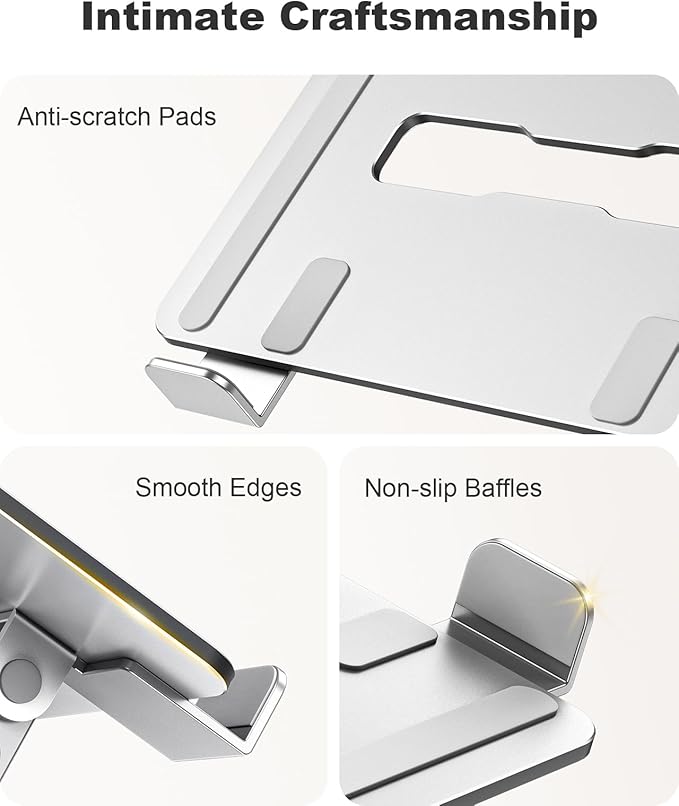 Ergonomic Laptop Stand, Dual-Bar Support & Height Adjustable Laptop Riser Holder for Desk, Ventilated & Portable Computer Notebook Stand Mount, Compatible with MacBook Air Pro/Dell/HP (10"-16")