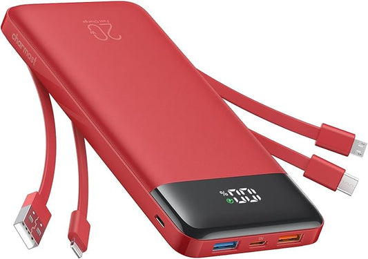 charmast 20000mAh Portable Charger with Built in Cables, 22.5W Travel Power Bank Fast Charging, USB C Cell Phone Battery Pack for iPhone 16/15/14/13/12/11 Series, iPad, Samsung, Android, Tablet