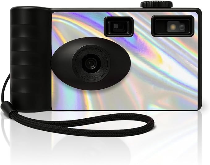 LENSY Screen Free Digital Camera | Four Built in Filters | Rechargeable, 8mp, Lightweight, Focus-Free, Auto-Flash, Easy-to-Use, Reusable, Retro Film-Style Photos (Holographic)