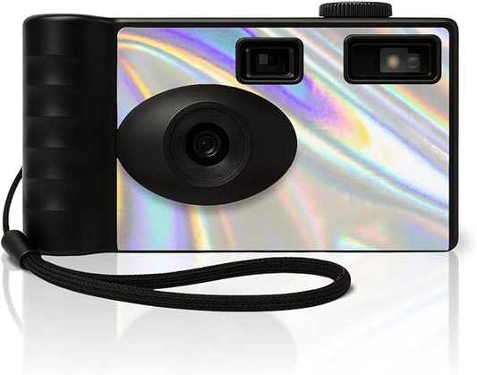 LENSY Screen Free Digital Camera | Four Built in Filters | Rechargeable, 8mp, Lightweight, Focus-Free, Auto-Flash, Easy-to-Use, Reusable, Retro Film-Style Photos (Holographic)