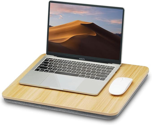Portable Lap Laptop Desk with Pillow Cushion, Fits up to 15.6 inch Laptop, Lap Stand for Bed & Couch & Carpet, Book Tablet/Drawing Board/Computer Laptop Stand - Light Brown Wood