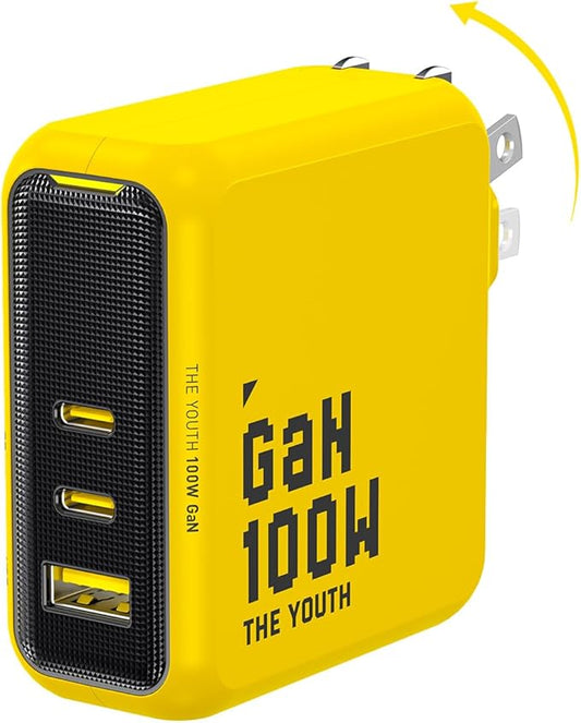 AOHI Youth 100W Gan+ USB C Wall Charger, 3-Port Laptop Fast Charger Type C Power Adapter PPS PD for MacBook Pro/Air, iPad Pro, iPhone 17/16 Pro Max, Galaxy S24 Ultra/Note, Pixel, Steam Deck, Yellow