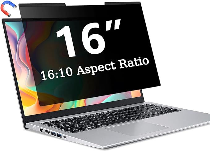 ZOEGAA Magnetic Laptop Privacy Screen 16 Inch, Compatible With HP Dell Acer Asus Lenovo, Removable 16:10 Laptop Screen Privacy Shield, Anti Spy, Anti Glare, Blue Ray Reduction