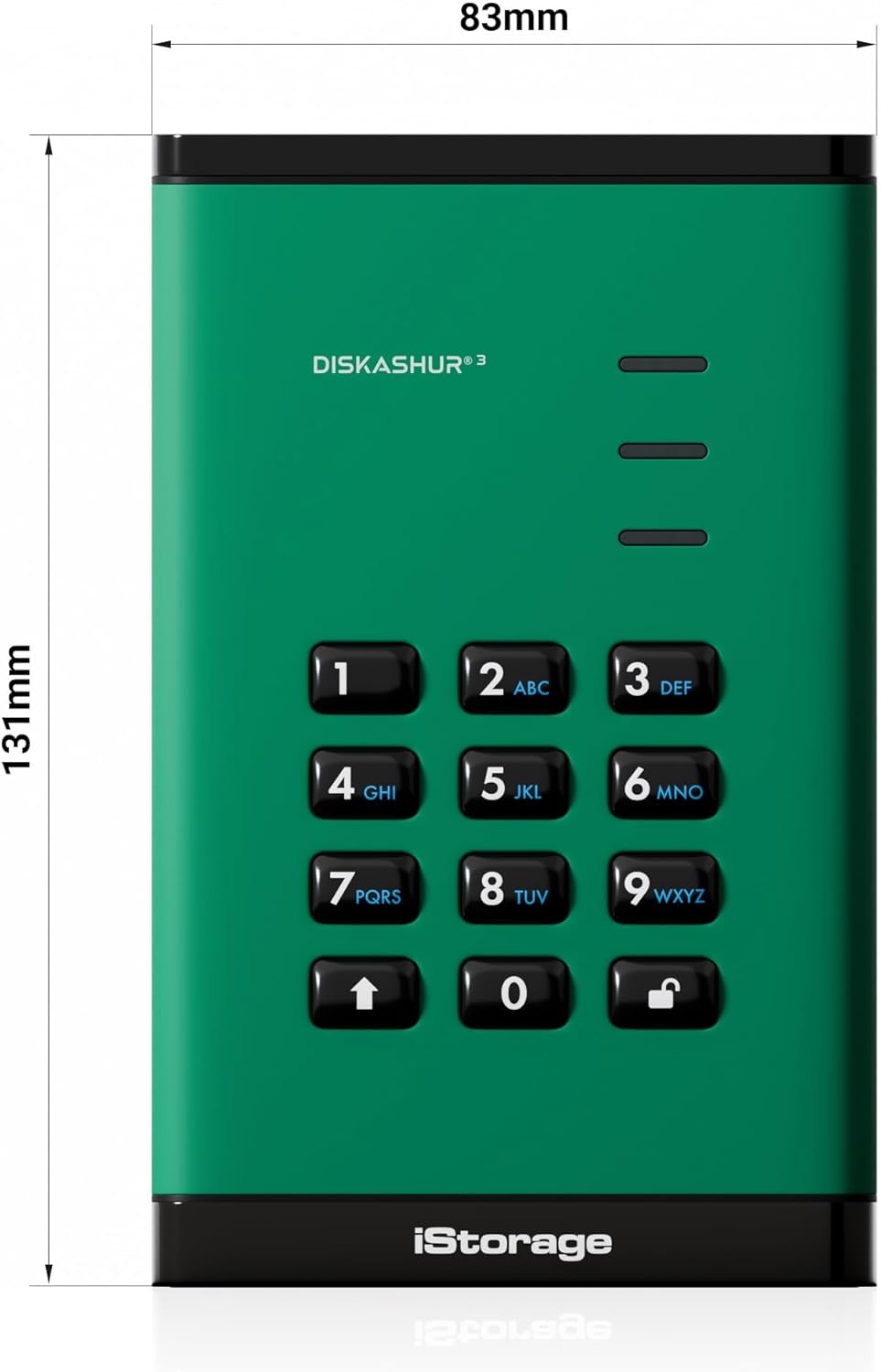 iStorage diskAshur3 SSD 16TB Green - Secure Portable Solid State Drive - Password Protected - Dust & Water Resistant - Hardware Encryption
