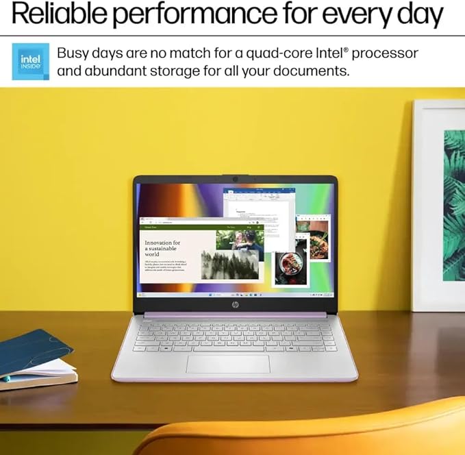 HP Ultrabook, Intel CPU, 8GB RAM, 1.6TB Storage (128GB OnBoard w/ 512GB Portable Drive + 1TB OneDrive), Up to 12 Hours Battery Life, Windows 11 Pro, Honey Lavender, w/WOWPC 3-in-1 Bundle