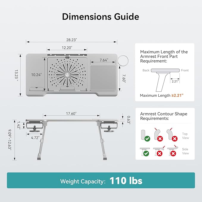 Newtral Laptop Bed Tray Desk, Height & Angle Adjustable Foldable Laptop Stand w/Cup Holder, Mousepad, Laptop Table Bookstand for Gaming, Working, Sofa & Office Chairs Use (Grey, Upgrade)