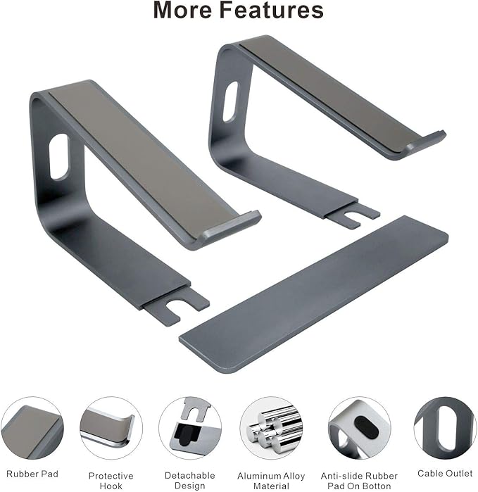 MacBook Pro/Air HP Lenovo Samsung Huawei Laptop Riser: Gray Aluminum Ergonomic Mount for 10-17.3' Laptops