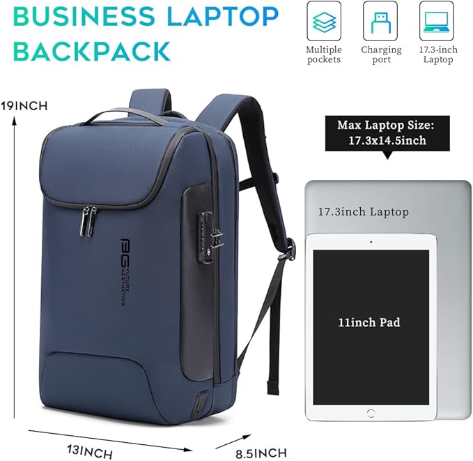 BANGE Mens Business Backpack for Work, Computer Backpacks for Laptops for 17.3 Inch, Men's Backpack with Lock Anti Theft, Backpack for Traveling with USB charging Port