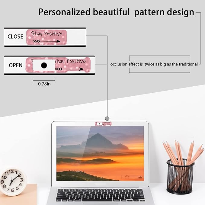 Webcam Cover, 3 Pieces, Laptop Camera Cover, Privacy Shielding Capacity is Twice as Big as The Traditional, Suitable for Computer Mobile Phones, laptops, Tablets and so on (Stay Positive)