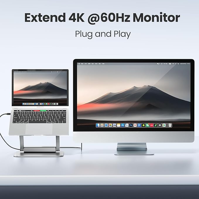 tounee Laptop Stand with Detachable USB-C Hub, 100W PD Charging, 4K@60Hz HDMI, 3 USB Ports, Ergonomic Laptop Holder Docking Station for 10-17" Laptops, MacBook & More - Silver