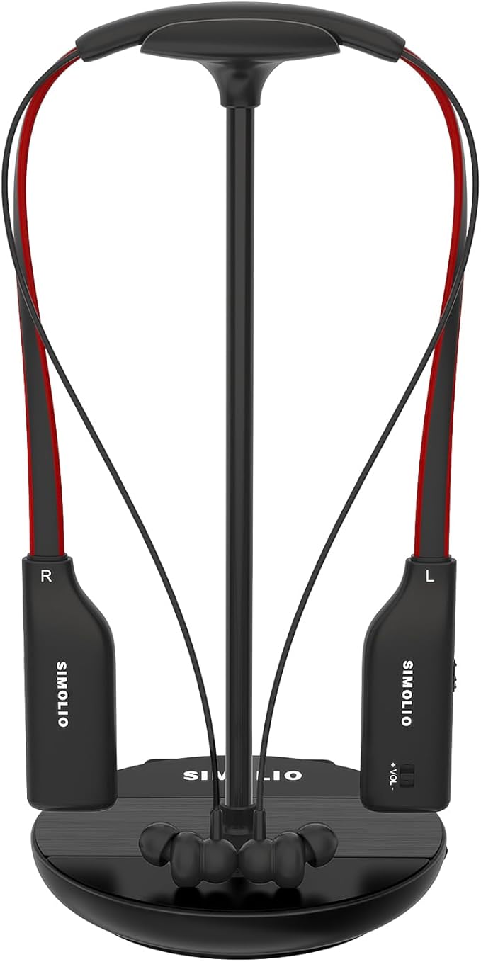 SIMOLIO Digital Wireless Headphones for TV Watching, Boosted Volume & Clear Voice, Separate Right/Left Volume Controls, Wireless Earbuds for TV, No Delay, Spare Battery