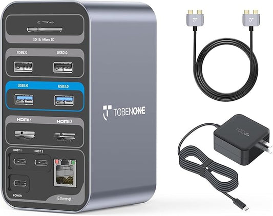 TobenONE Docking Station Dual Monitor with 100W GaN III Charger, USB C Docking Station Dual 4K HDMI for MacBook Pro/Air, Type C Dock with 2 HDMI, 7 USB, SD&Micro SD, Gigabit Ethernet, 87W PD, Audio