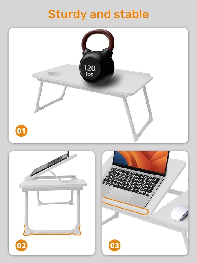 Lap Desk for Couch/Sofa/Floor, 5-Angle Adjustable Bed Desk with Foldable Legs &Cup Holder, Light Weight Bed Tray Table for Writing/Eating/Reading, Portable Laptop Stand for Adults, Kids