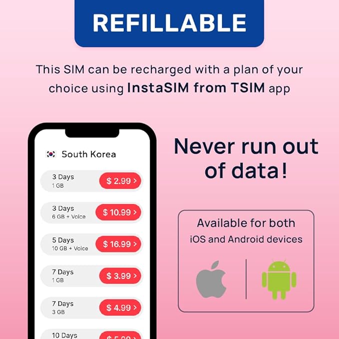 South Korea SIM Card | 3GB Super Economy Refillable Plan! Auto Activating 30 Day Validity | Hotspot Allowed | Data-Only No Phone Number