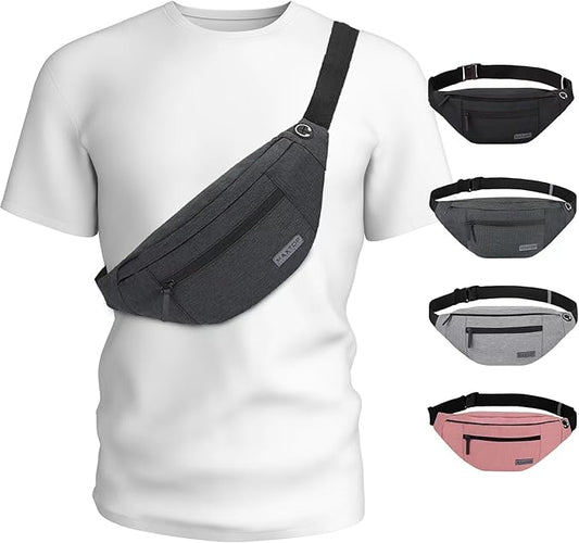 MAXTOP Large Crossbody Fanny Pack with 4-Zipper Pockets,Gifts for Enjoy Sports Festival Workout Traveling Running Casual Hands-Free Wallets Waist Pack Phone Bag Carrying All Phones