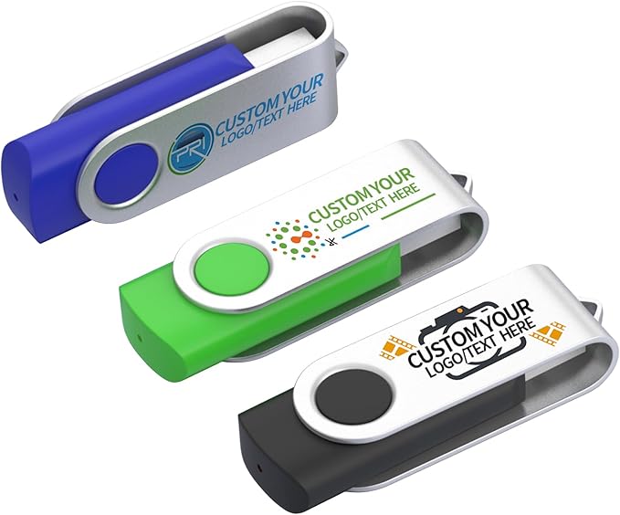 ABLAZE Custom USB Flash Drive 4GB 10 Pack, Personalized USB 2.0 Thumb Drives with Logo, Bulk Memory Sticks for Data Storage (Mixed Colors)