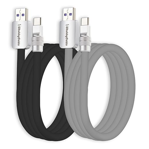 chubbycable Couple Chubby 2-Pack 120W USB C Cable Extra Thick Silicone Fast Charging Cable Compatible with iPhone 17-15 Series iPad Galaxy Series, Black+Gray, USB-A to Type-C, 4.9FT