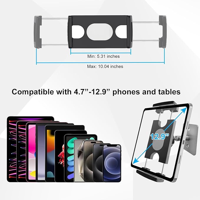 Tablet Wall Mount Holder, Angle Adjustment Wall Mount Tablet Holder Stand Arm Bracket [Sticky and Drill Ways for Choice] for iPad Tablets and smartphones, Ideal for Office Kitchen and Bathroom