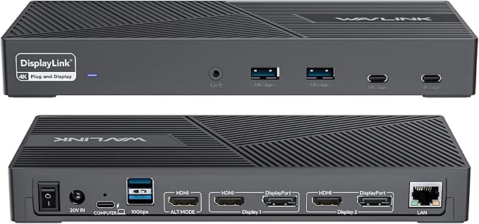 WAVLINK DisplayLink Docking Station Triple Monitor 4K@60Hz for 3 Monitors, 100W Charging for Thunderbolt 4/3, USB C M1 M2 M3 M4 Mac/Windows/Chrome - 3 HDMI, 2 DP, 6 USB Ports, 160W Power, LAN, Audio