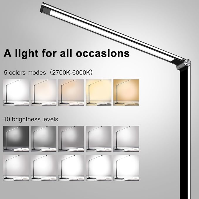 AFROG 8-in-1 4th Gen Multifunctional LED Desk Lamp with 10W Fast Wireless Charger,USB Charging Port,1200Lux Super Bright,5 Lighting Mode,7 Brightness，40 Min Timer,Night Light Function,5000K