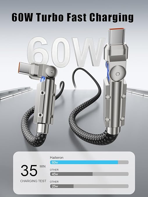 Upgraded 60W USB C Cable 10FT,180°Rotation Long USB C to USB C Fast Charging Cable, Nylon Braided Type C Charger Cord for iPhone 17/16/15,MacBook,iPad,Samsung