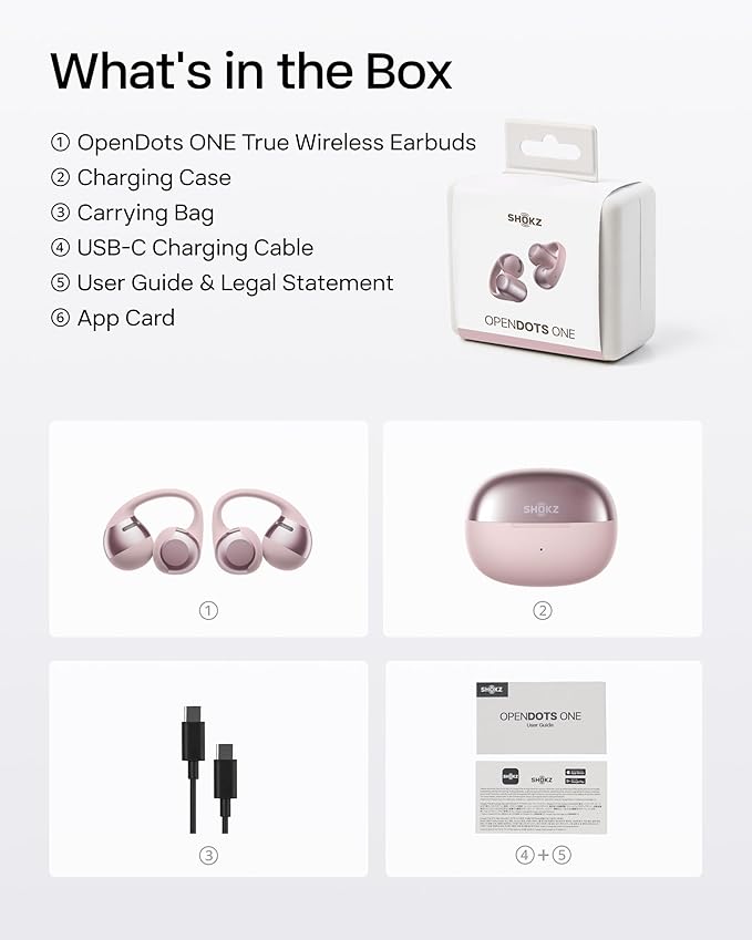 SHOKZ OpenDots ONE - Open-Ear Headphones - Wireless Bluetooth Earbuds with Microphone - Secure, Lightweight, Clip-On Fit - Premium Dolby Audio - Water Resistant - Fast Charging - Up to 40 hrs Playtime