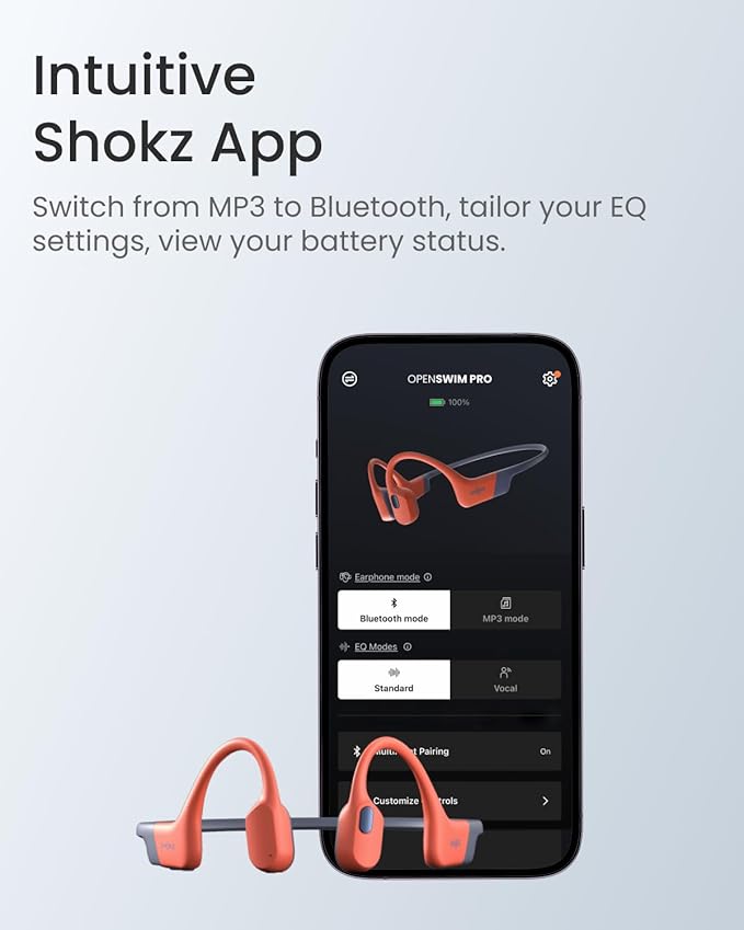 SHOKZ OpenSwim Pro - Open-Ear Bluetooth & MP3 Bone Conduction Sport Headphones, Swimming Headphones, IP68 Waterproof, Red