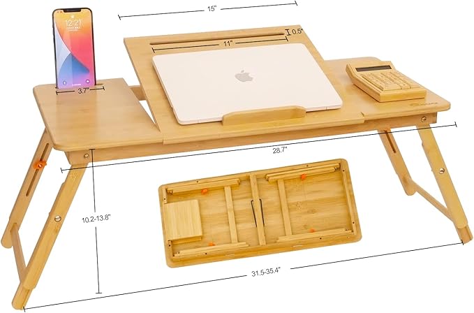 Lap Desk COIWAI Bed Table Desk Tray Desk for Bed for Laptop Writing Eating Laptop Desk with Tablet Slot, Adjustable Height Angle, Foldable Tray for Sofa Couch Floor, with Storage Drawer - Large